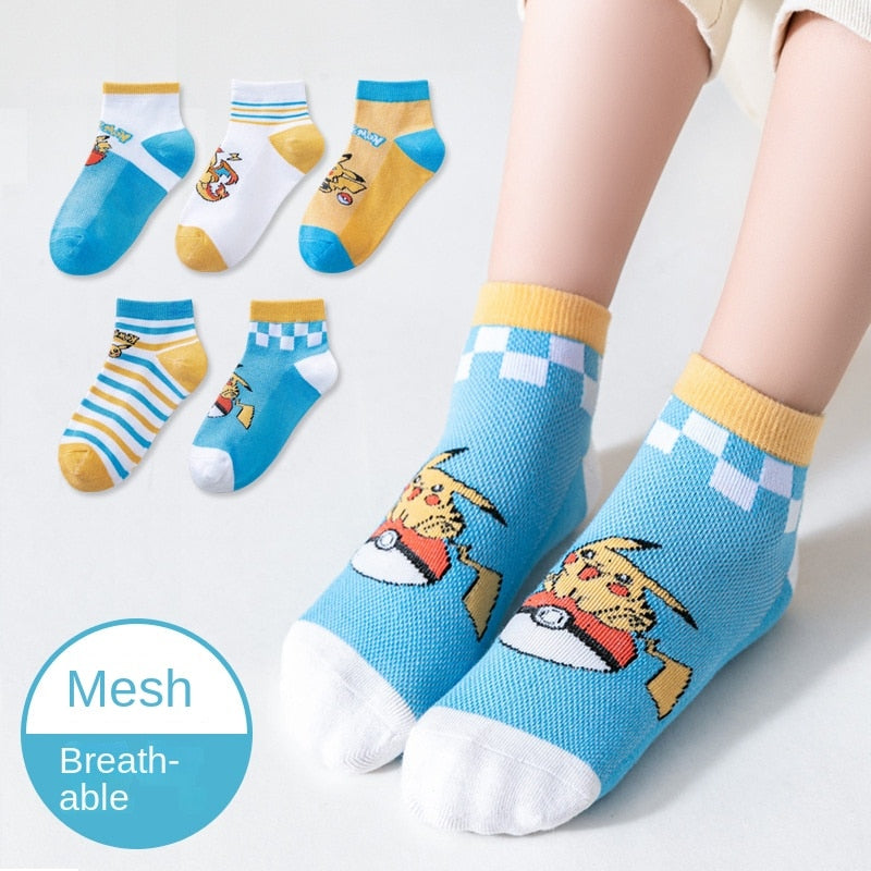 5 Pairs Sports Cartoon Children's Socks Baby Boy Pokemon Pikachu Socks Kawaii Child Warm and Soft Gift Kids Girls Clothing