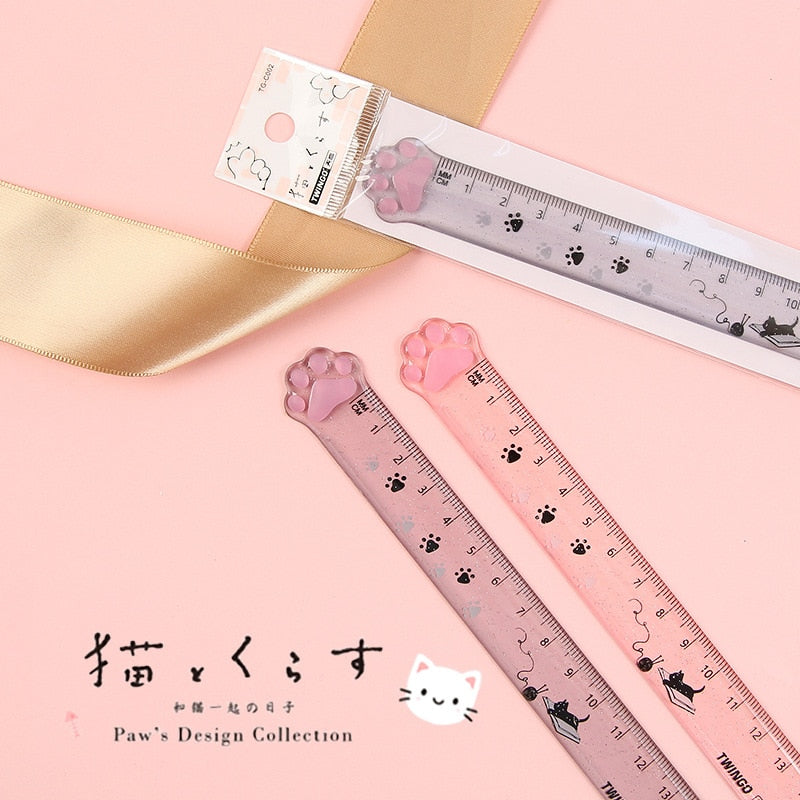 Cute Cat Paw Plastic Straight Rulers Kawaii School Office Supplies Planner Accessories Student Prize Kawaii Stationery
