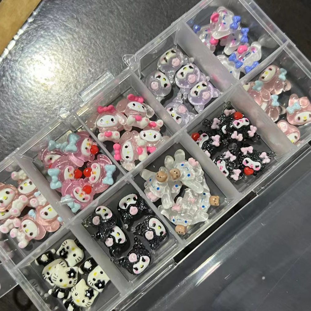 Sanrioed Cartoon Nail Jewelry Charms Kit Kawaii Hello Kitty Kuromi Nail Rhinestone Gems for Manicure DIY Crafts