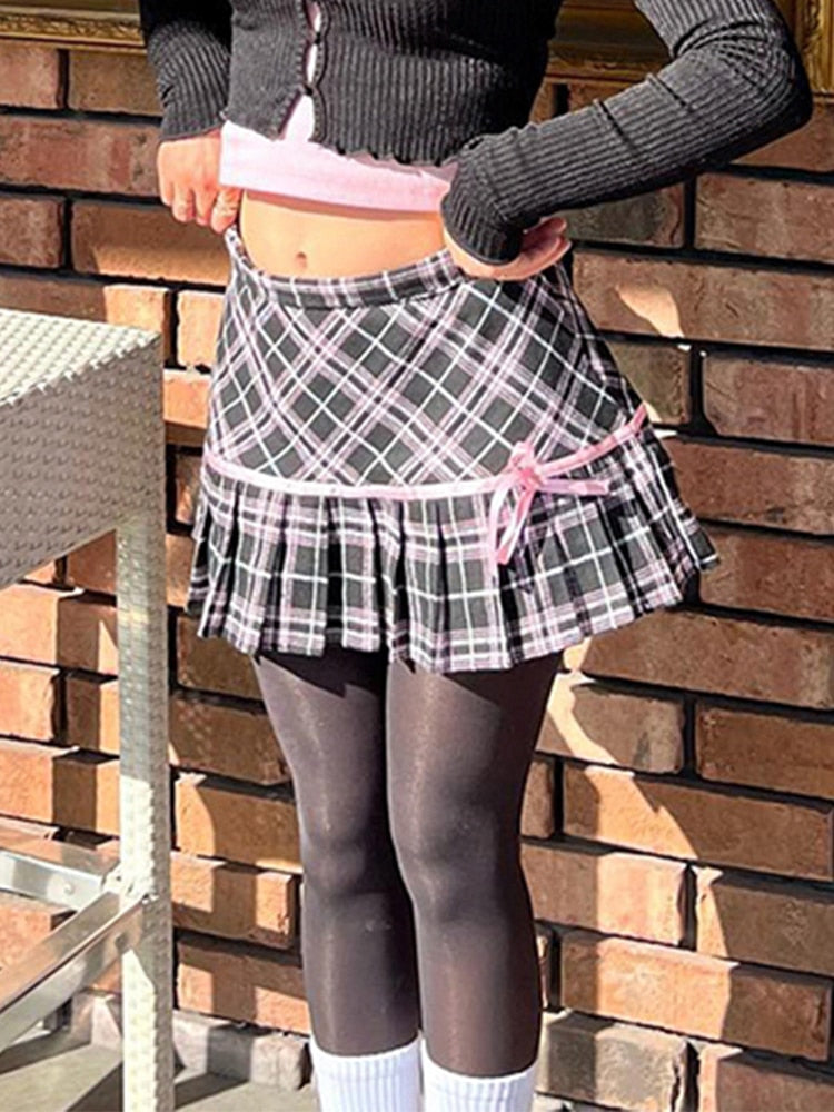 AltGoth Sweet Cute Plaid Skirt Women Fairycore Grunge Pastel Goth High Waist Mini Skirt Harajuku Y2k E-girl Clubwear Skirt Femme