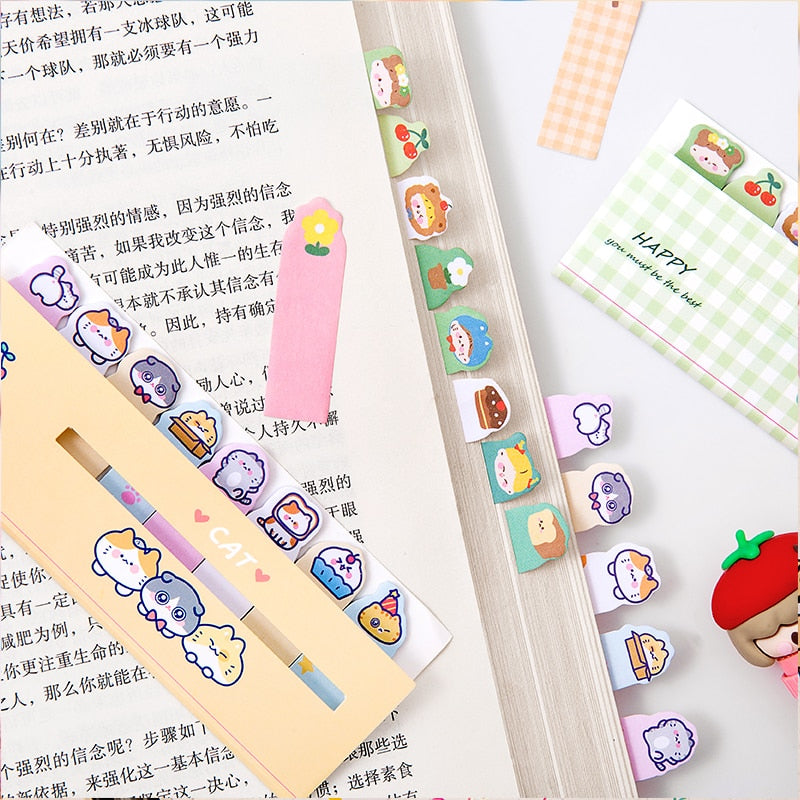 120 PCS Multi-color Kawaii Cartoon Fruit Flower Writable Sticky Notes Index for Pages Book Mark Classification