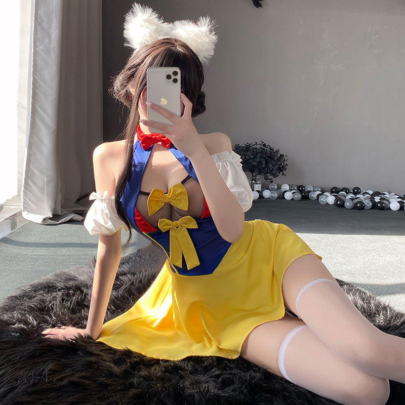 Role Playing Anime Kawaii Lingerie Sexy Backless Princess Dress Maid Uniform Cosplay Bow Dress Costume Women Set