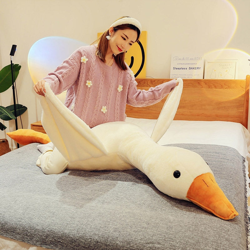 50-190cm Cute Big White Goose Plush Toy Kawaii Huge Duck Sleep Pillow Cushion Soft Stuffed Animal Doll Birthday Gift for Girl