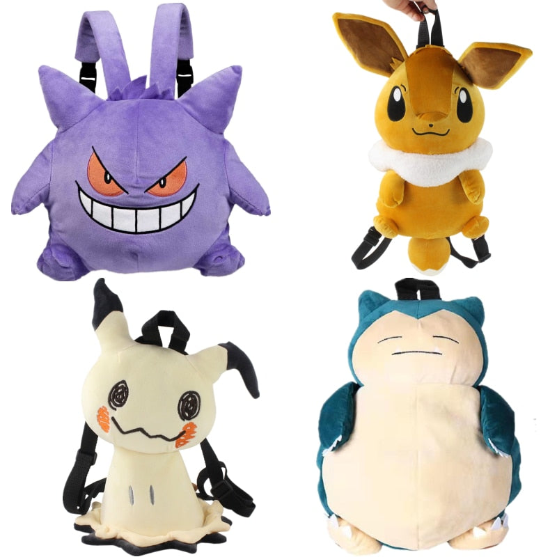 Cute Pokemon Gengar Backpack Kawaii Plush Bag Eevee Snorlax Mimikyu Schoolbag Couple Backpack Cosplay Props Christmas Gifts