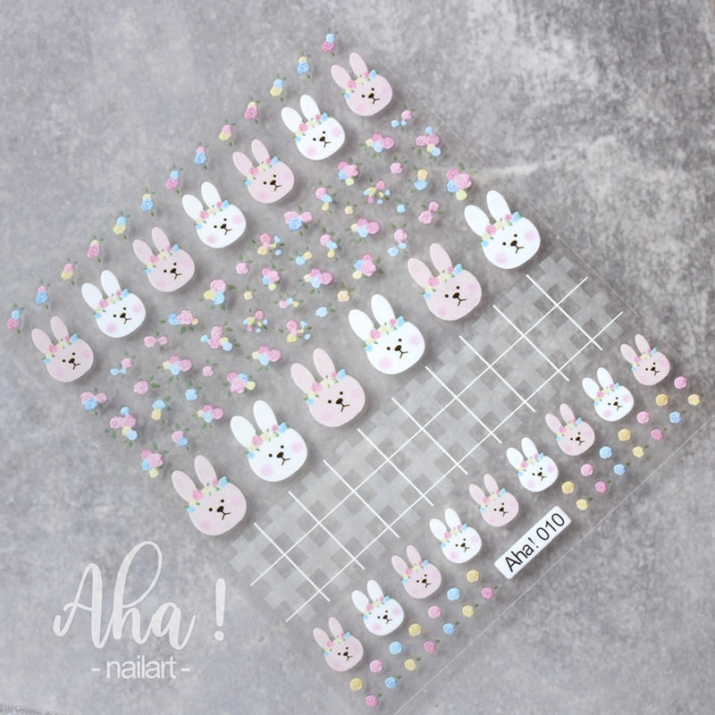 1pc Cartoon Kawaii Dinosaur bear animal Nail Art Sticker rabbit Floret Ultra-thin Japanese Decal Self Adhesive Manicure Decor #3