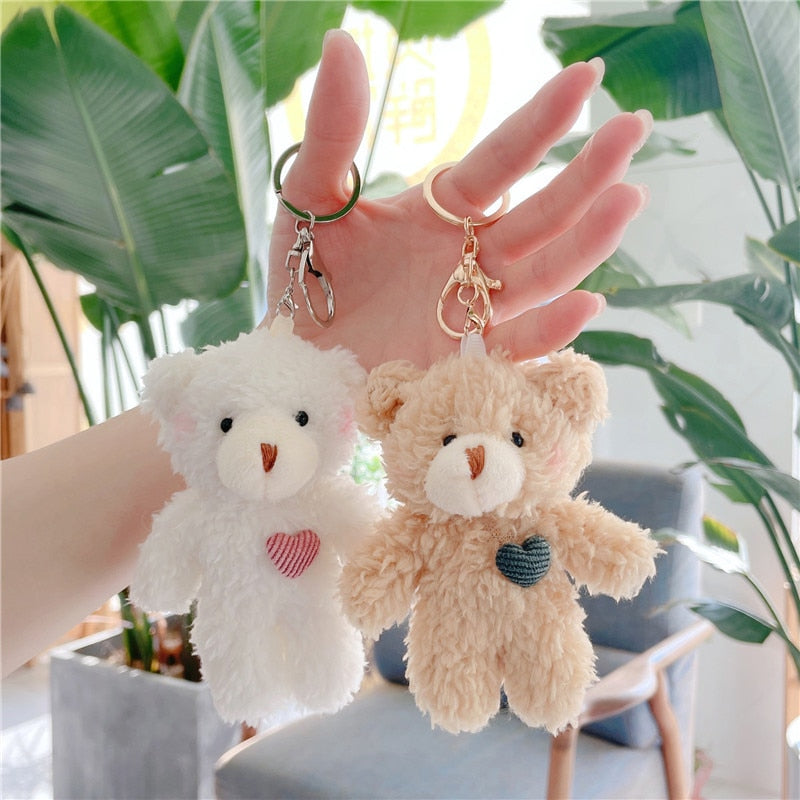 Kawaii Plush Bear Keychain Cute Love Bear Doll Bag Pendants Rabbit Dog Keychains Toys Soft Cotton Key Chain Girls and Kids Gift