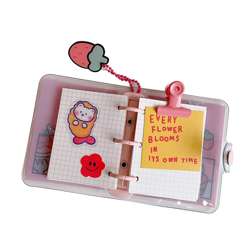 Cute Transparent Mini Loose-leaf Notebook Creative Portable Pocket Hand Book 3 Ring Binder Kawaii School Supplies Stationery