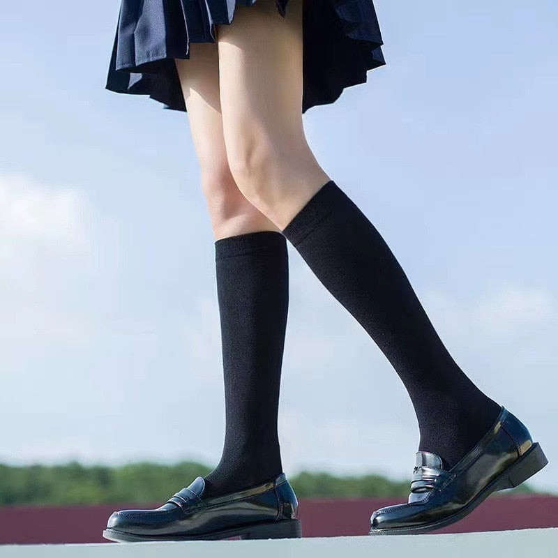 JK Woman Socks Cute Black White Velvet Lolita Long Socks Solid Color Knee High Socks Fashion Kawaii Cosplay Sexy Nylon Stockings