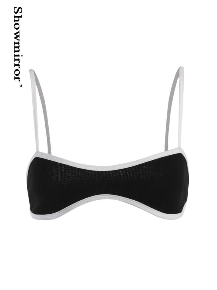 Showmirror Super Cute Crop Top Vest Strap Patchwork Vintage Party Club Clothes Women Y2k Teachwear Kawaii Outfits Gothic Female