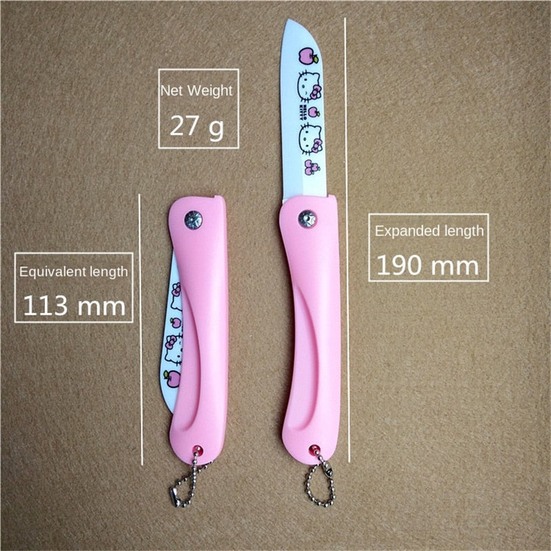 HelloKitty Ceramics Folding Home Fruit Knife Kawaii Sanrioed Anime Cartoon Series Exquisite Travel Portable Food Knife Peeler