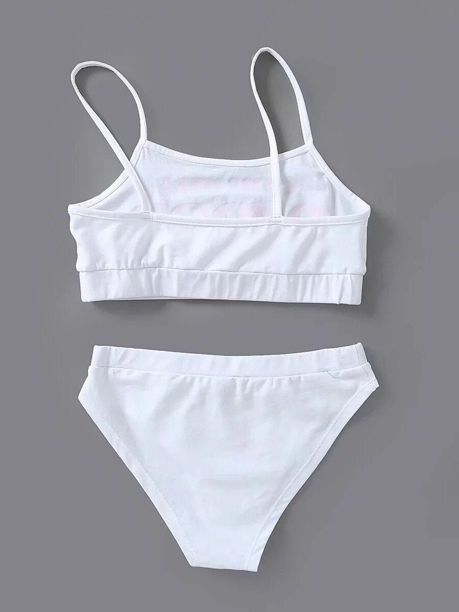 Two piece set Fashion COME HERE DADDY Letter Print Tank Top Sexy Sleeveless Summer Harajuku Kawaii Cropped Feminino Bikini 2023