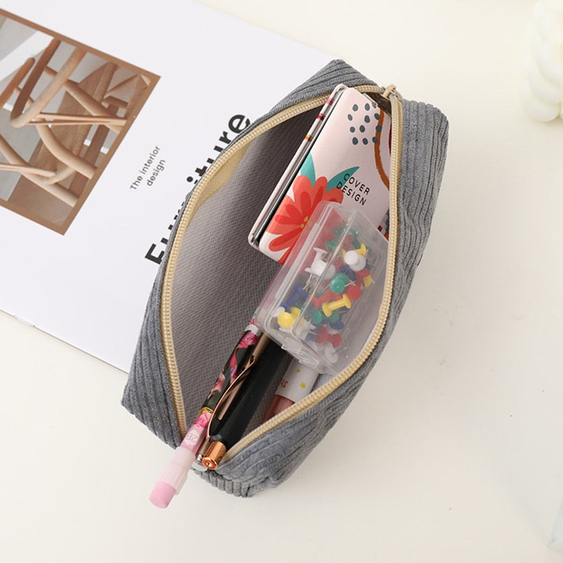 Shark Pencil Case Corduroy Pen Case Kawaii Stationery Estuche Large Capacity Pencilcase Trousse School Supplies Pencil Pouch