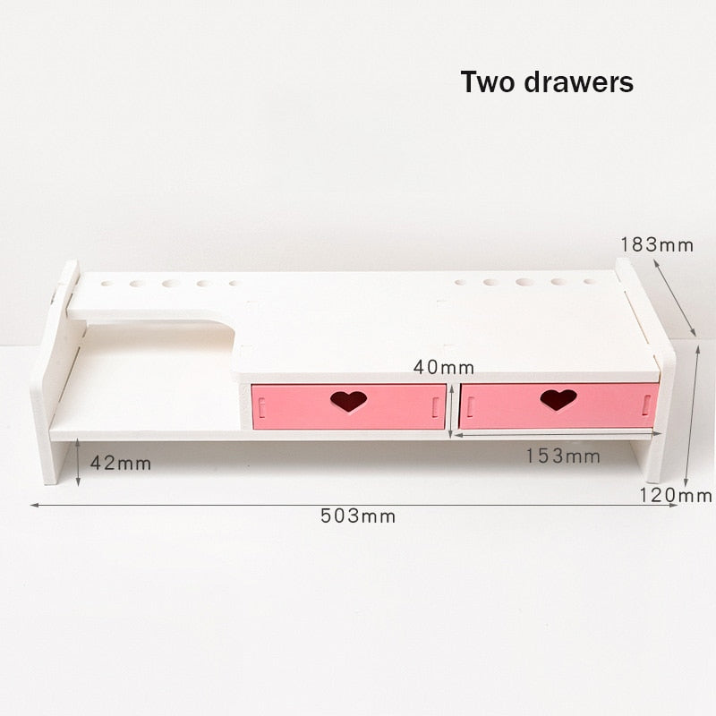 Kawaii Storage Rack Storage Desk Computer Material Stationery Supplies Cute Desktop  Monitor Increase Rack Office Accessories