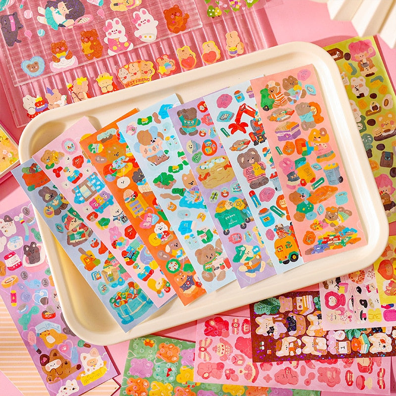 10PCS Kawaii Cartoon Animals Travel Decorative Stickers Cute Handbook Material Sticker Scrapbooking Label Diary Journal Planner