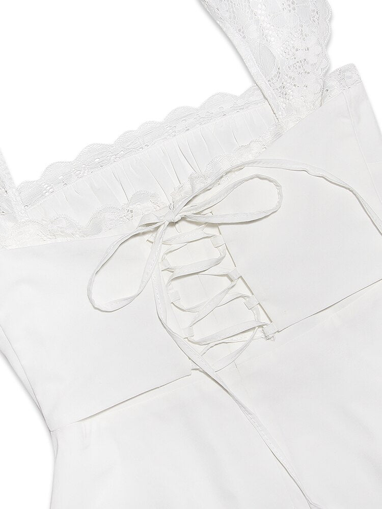 Karlofea Double Layered Wedding Guset Dresses For Women Chic Sweet Kawaii Birthday Party Outfits Sexy A Line Lace White  Dress