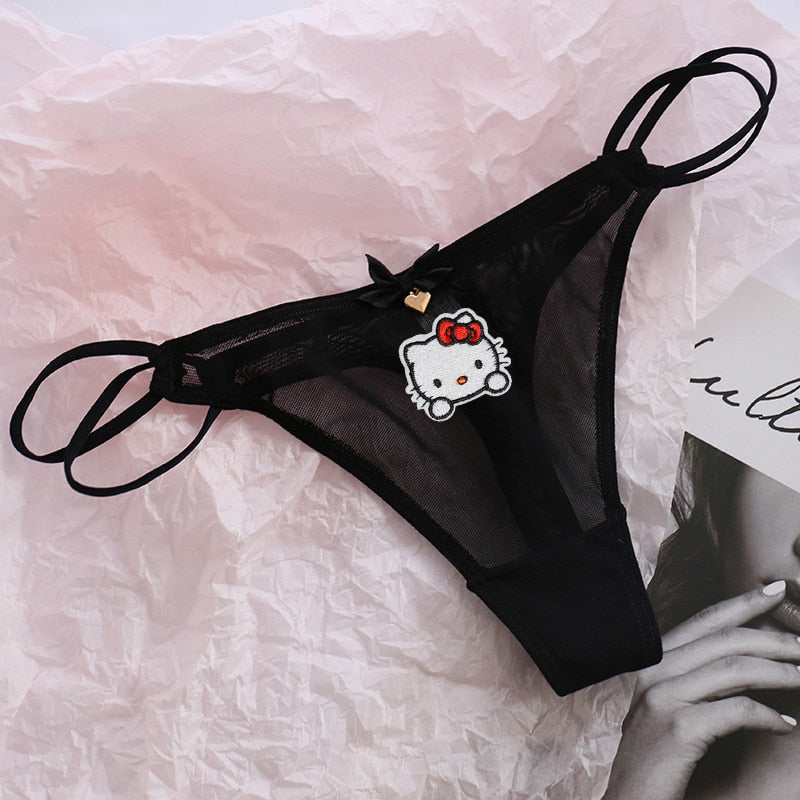 Y2K Hello Kitty Thong for Women Sanrio Anime Kawaii Kt Panties Sexy Hot Girl Cute Low Waist Mesh Breathable Sweet Comfortable