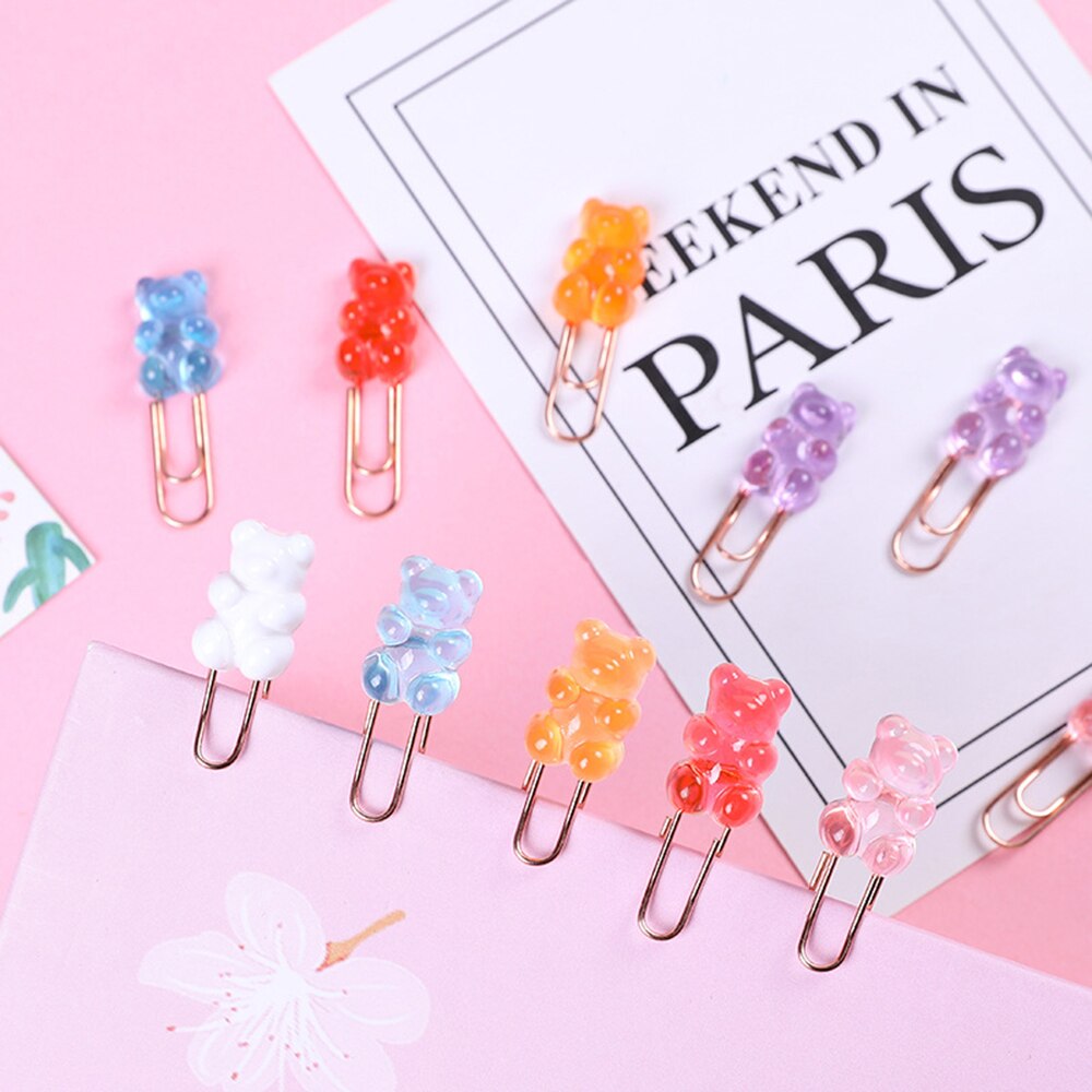 2pcs/lot Kawaii Rainbow Bear Paper Clip Decorative Bookmark Binder File Clips School Office Stationery Accessories