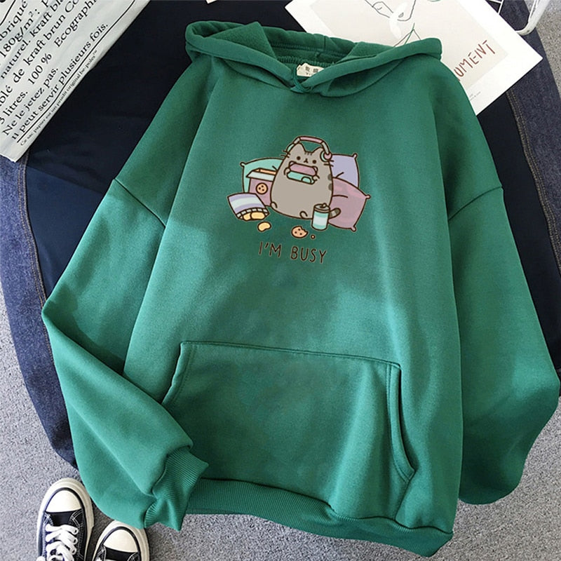 2021 Funny The Cat Hoodie Women Fashion Kawaii Korean Harajuku Sweatshirt Female 90s Cartoon Clothes Female Hood Oversized Girls