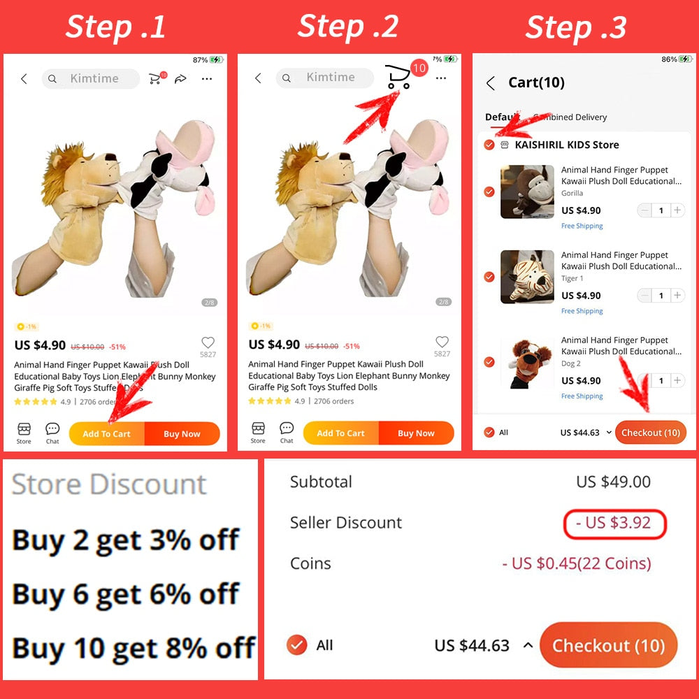 Animal Hand Finger Story Puppet Kawaii Plush Doll Educational Baby Toy Lion Elephant Bunny Monkey Giraffe Soft Toys Stuffed Doll