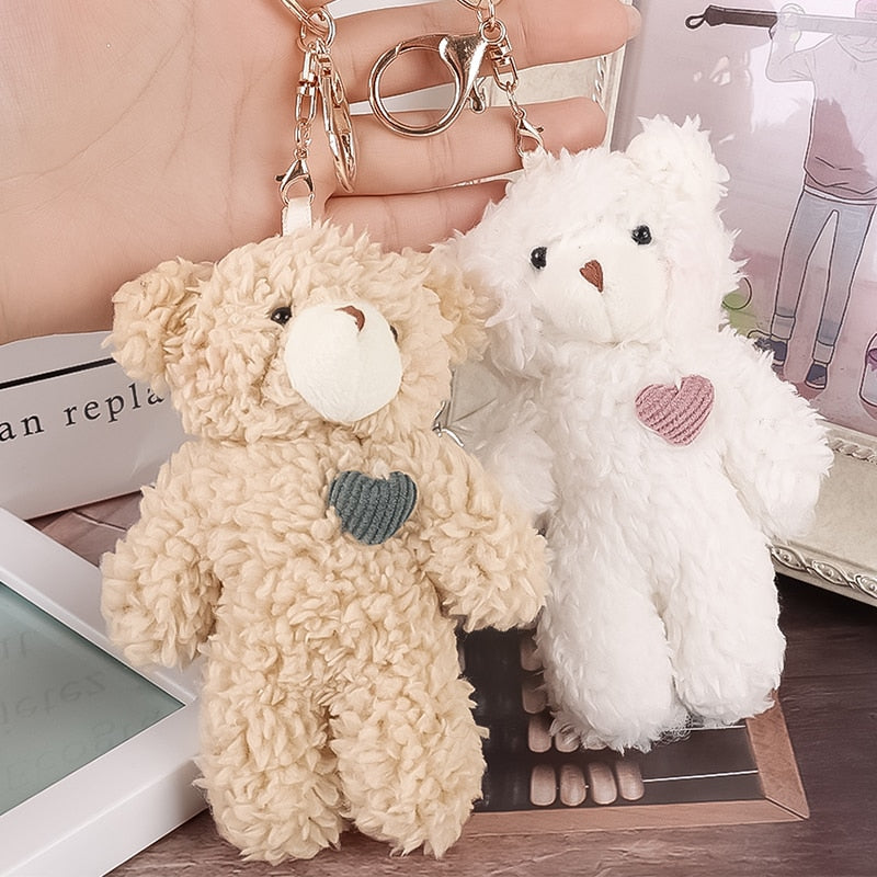 Kawaii Plush Bear Keychain Cute Love Bear Doll Bag Pendants Rabbit Dog Keychains Toys Soft Cotton Key Chain Girls and Kids Gift