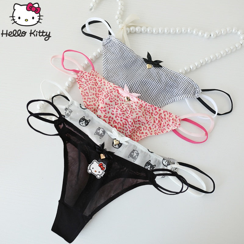 Y2K Hello Kitty Thong for Women Sanrio Anime Kawaii Kt Panties Sexy Hot Girl Cute Low Waist Mesh Breathable Sweet Comfortable